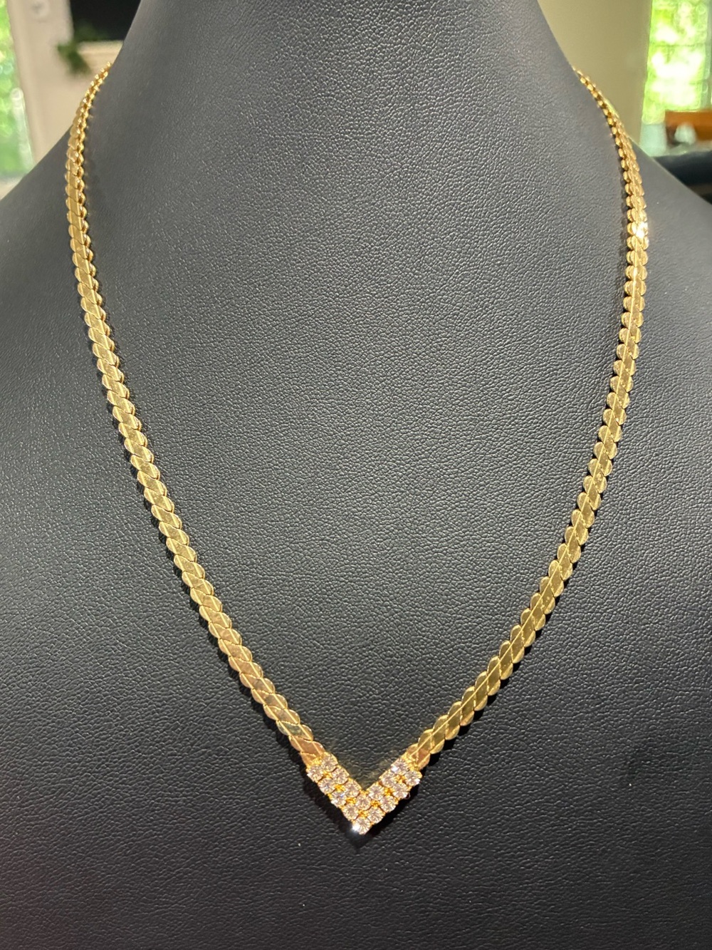 Vintage Gold Snake Chain & Rhinestone Necklace